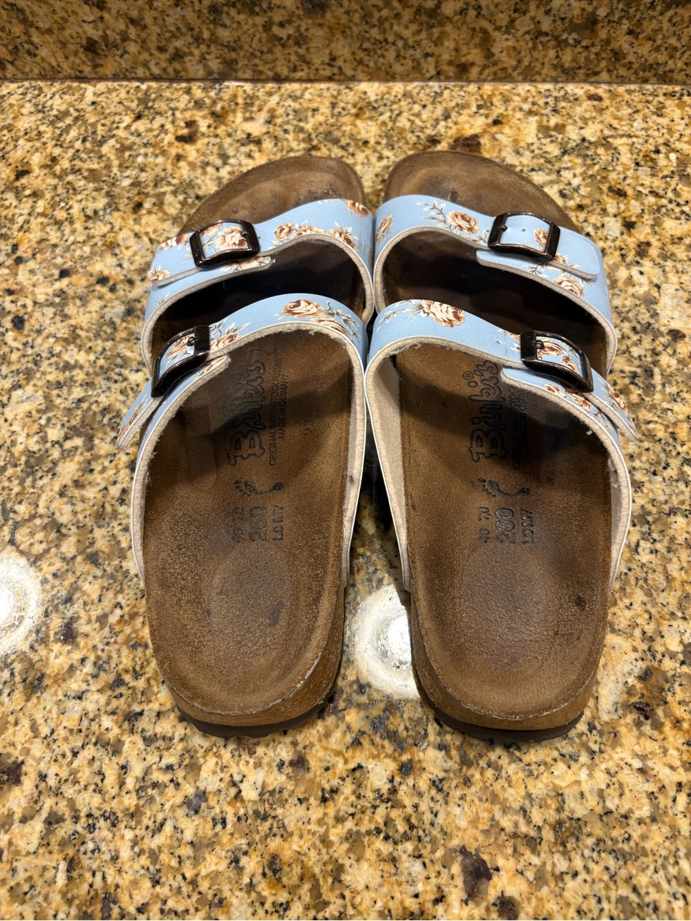 Birkis Birkenstock Blue Floral Michele Double Strap Sandal Size 40 9-9.5 Narrow - Picture 3 of 10